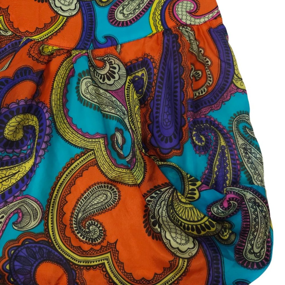 Vintage Glam Paisley Silk Mini Skirt Women S Orange Turquoise Purple Made In USA - Picture 10 of 10